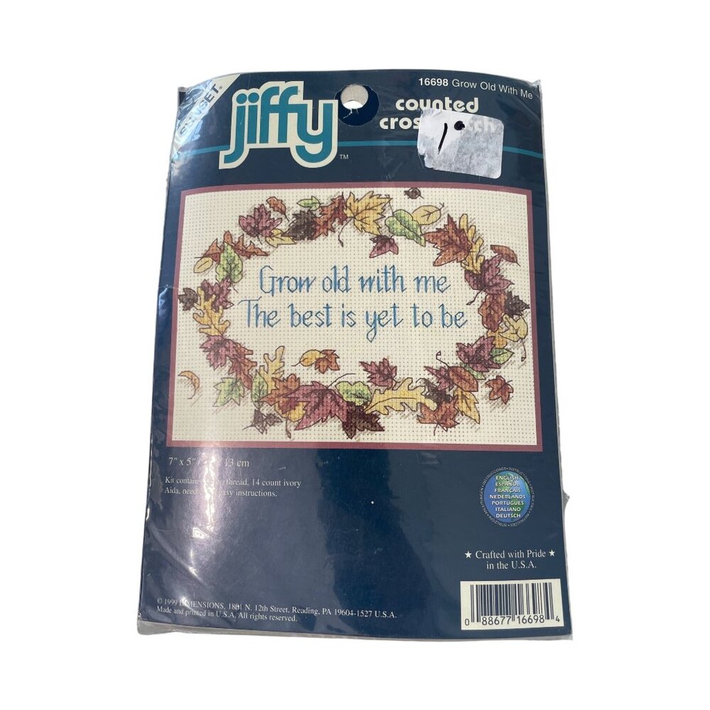 Jiffy Counted Cross Stitch Kit Grow Old With Me 7x5 Ivory Aida Cotton Thread NEW